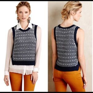 Anthropologie Moth Sleeveless Navy & White Sweater